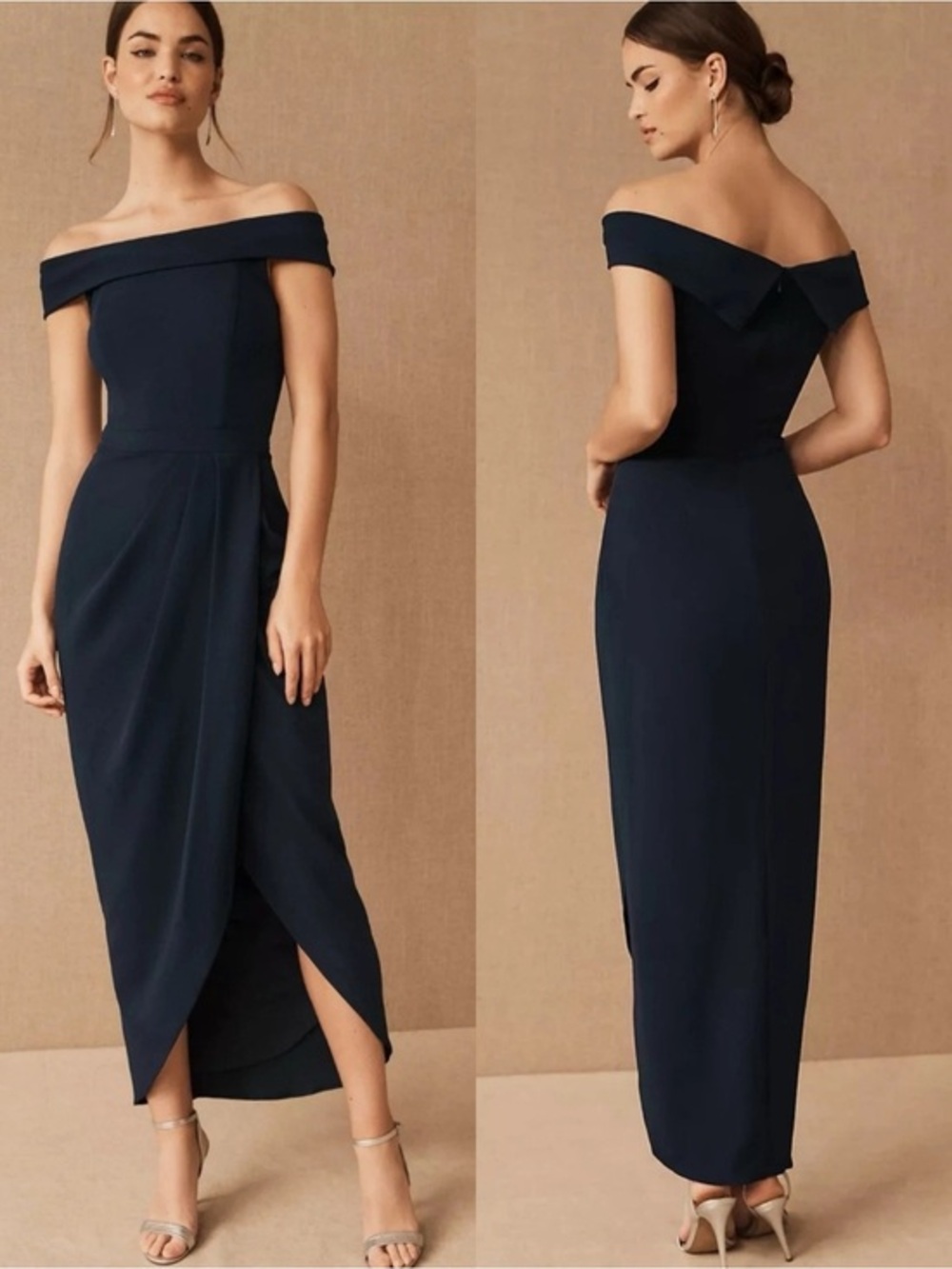 BHLDN NWT Thompson Crepe Off the Shoulder Navy Dress US XS (2)